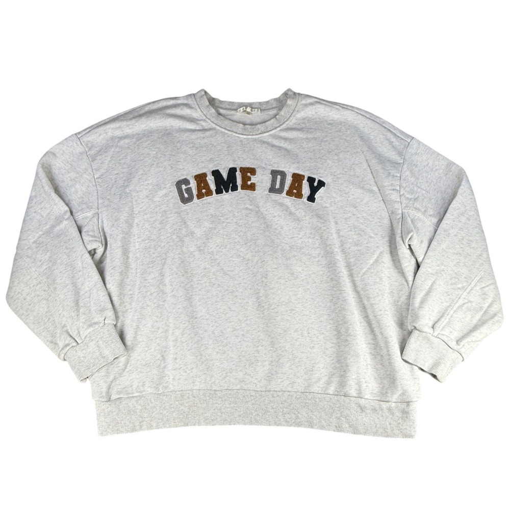 Z Supply Game Day Pullover Sweatshirt Graphic Lettering Gray Large Cotton Blend